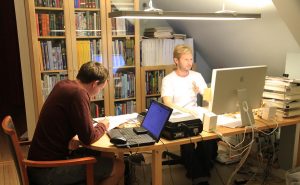 Andrew and Morten hard at work in Morten's library. Maybe a few beers will be enjoyed later in the evening, but for now focus is on completing eArticles.