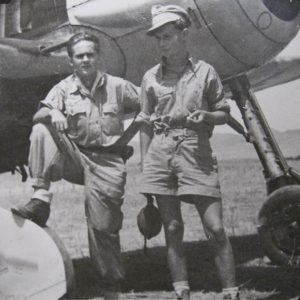 Lt. Zirus together with his first mechanic in front of his aircraft. The photo was taken in July 1943 on Milis airfield on Sardinia. It was a challenging time with the crews fighting malaria and heat strokes more so than the enemy. 